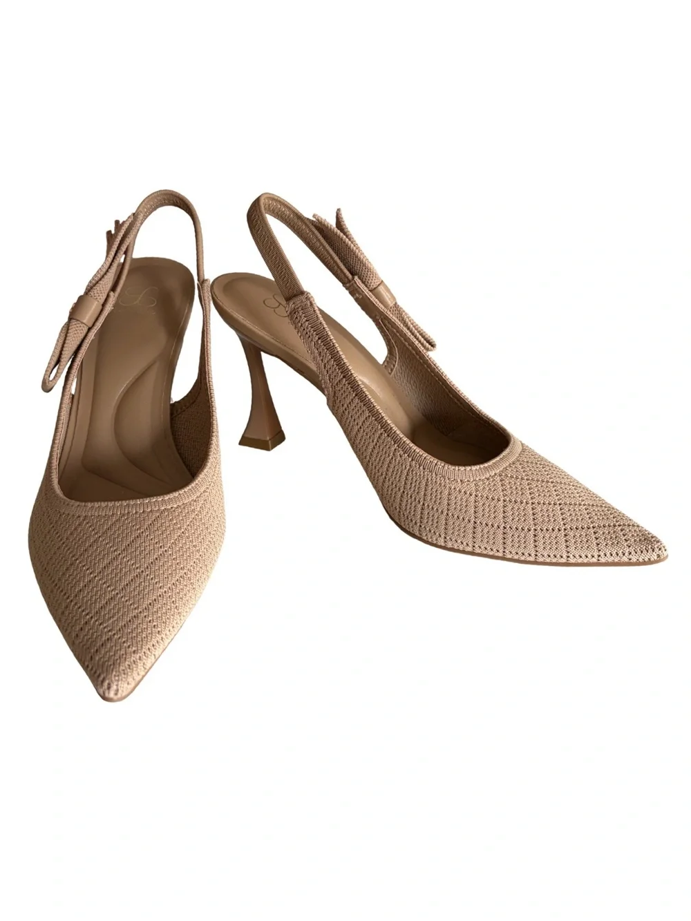 Cosy Island EverLush Bowknot Pointed Toe Heeled Slingback Nude Size 6